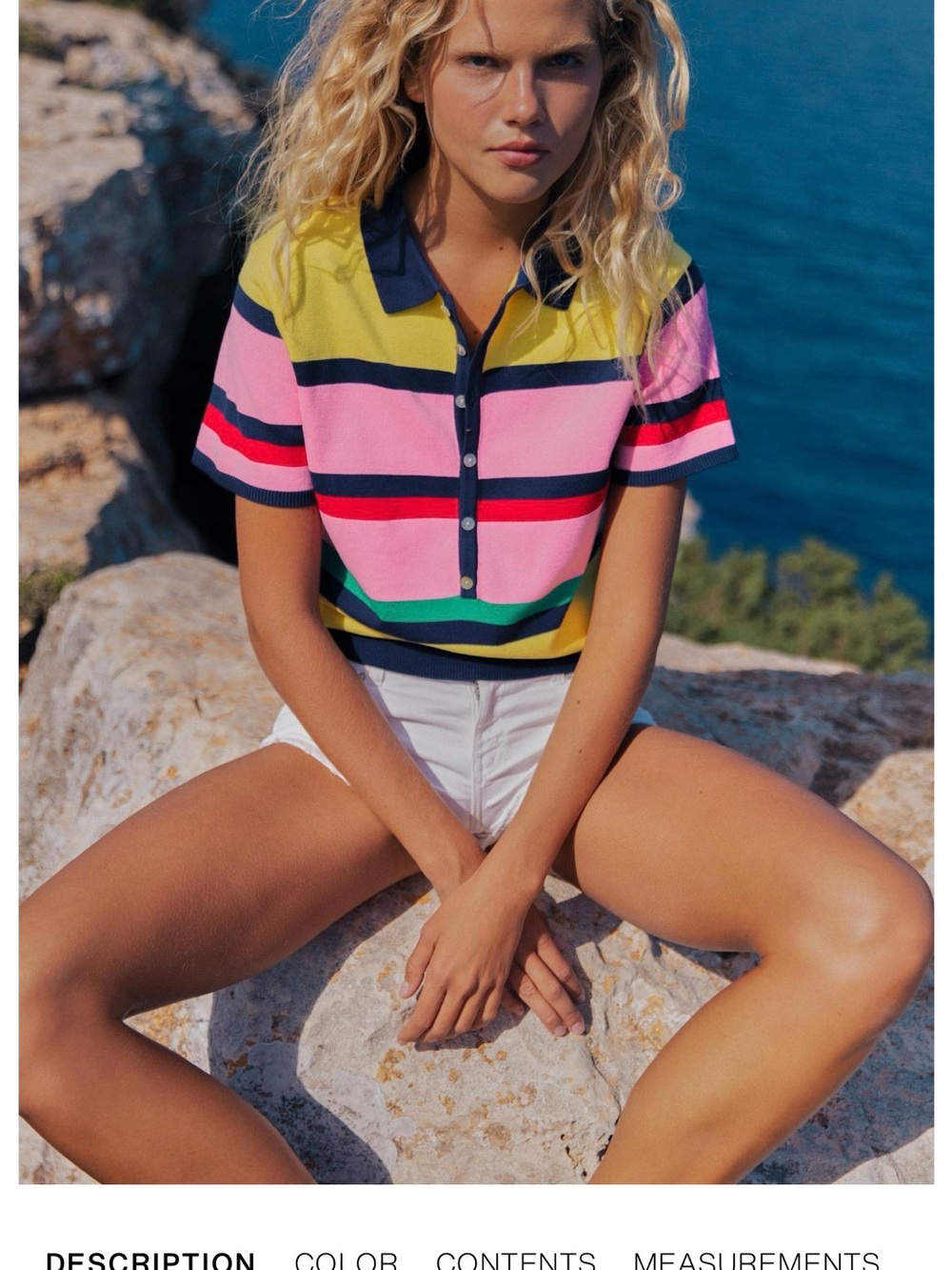 Zara Multicolor Striped Polo Top — Yellow, Pink, Navy, Green